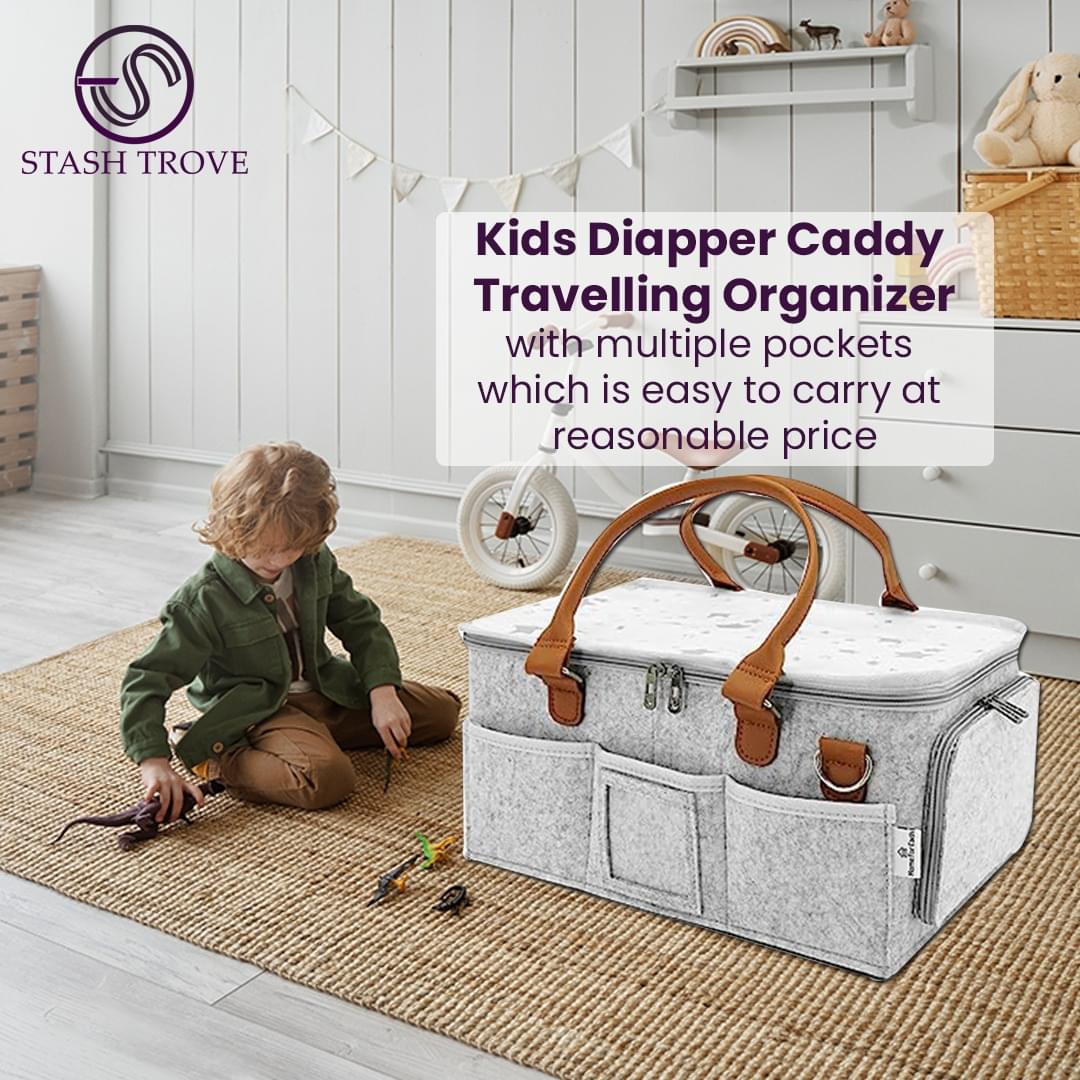 Leather Kids Diapper Caddy travelling Bag